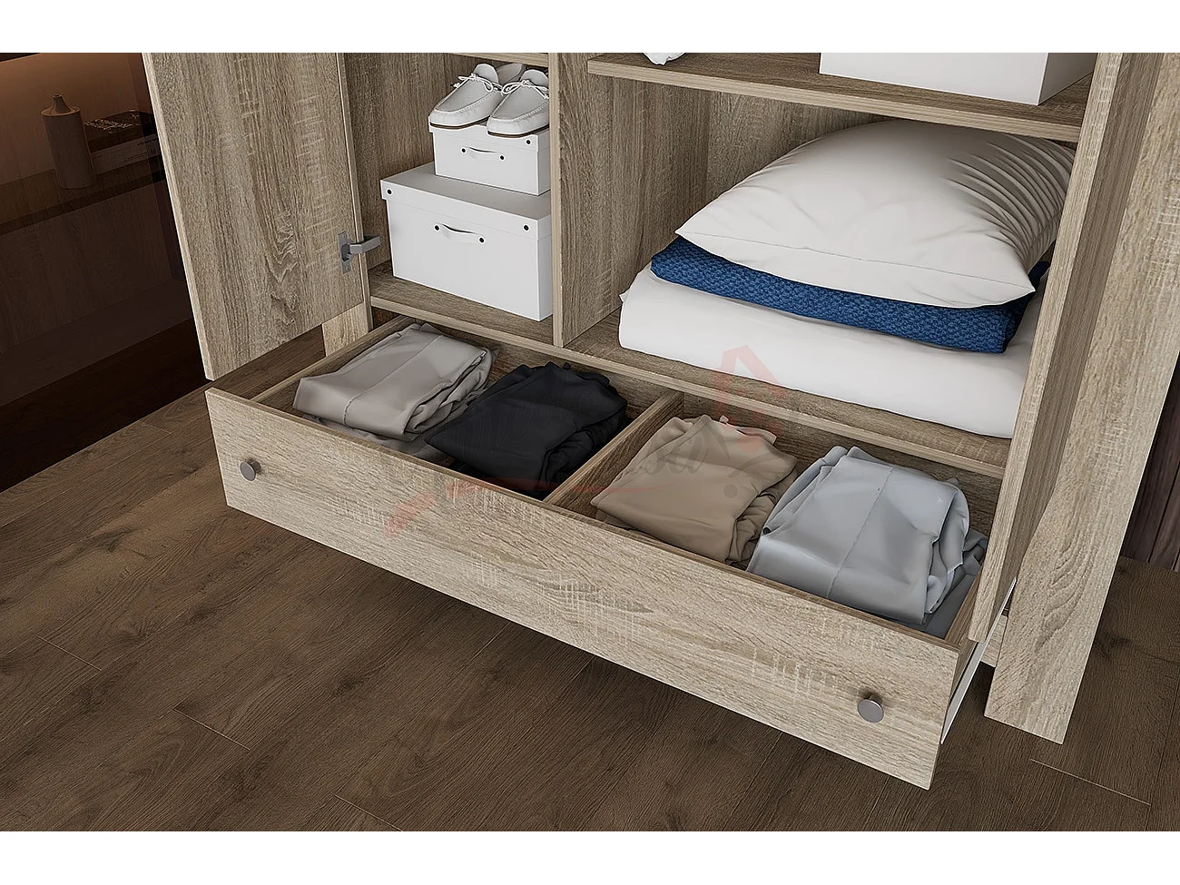 Armadio con tre ante battenti effetto legno stile classico 124x181 rovere scuro AI1016