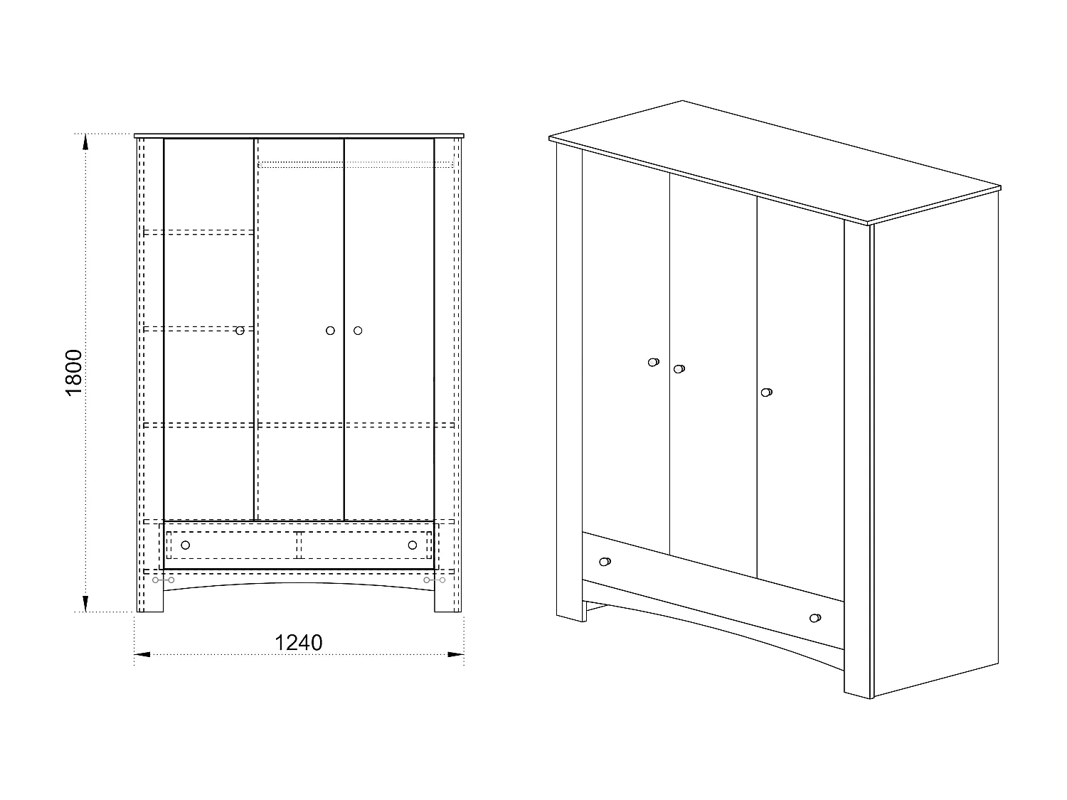 Armadio con tre ante battenti effetto legno stile classico 124x181 rovere scuro AI1016