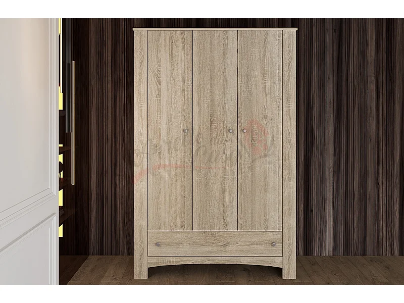 Armadio con tre ante battenti effetto legno stile classico 124x181 rovere scuro AI1016
