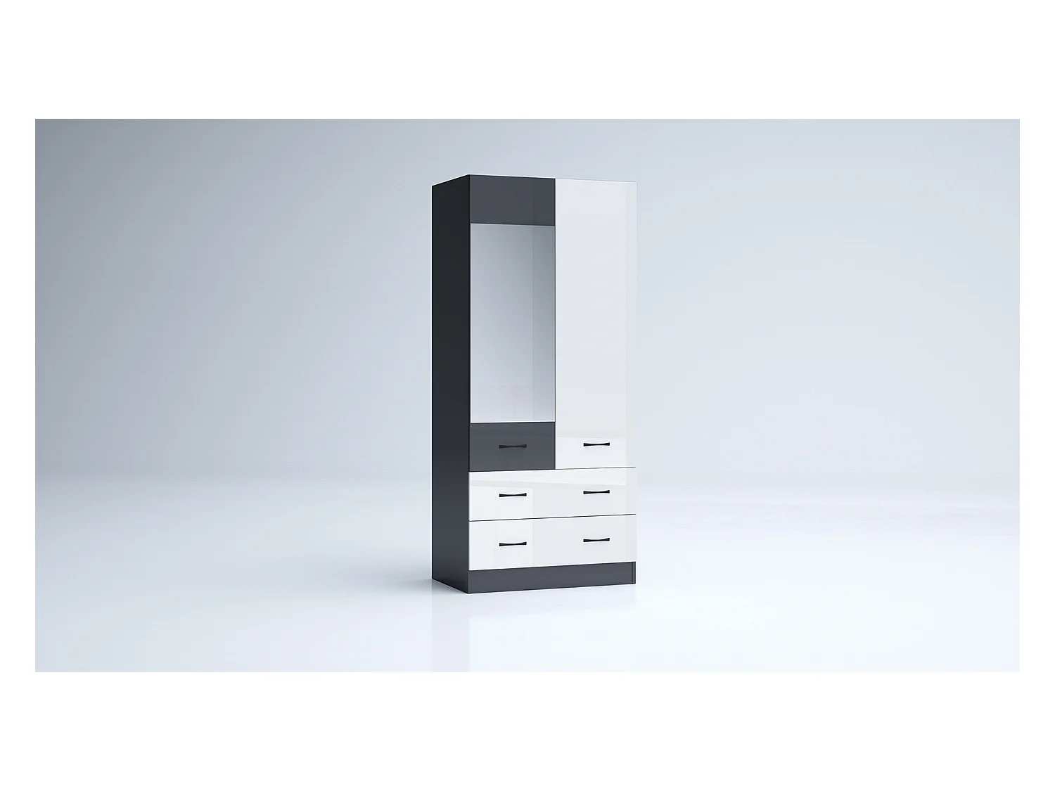 Armadio 2 ante battenti e 2 cassetti moderno 80x181x52 cm bianco lucido/antracite AG50