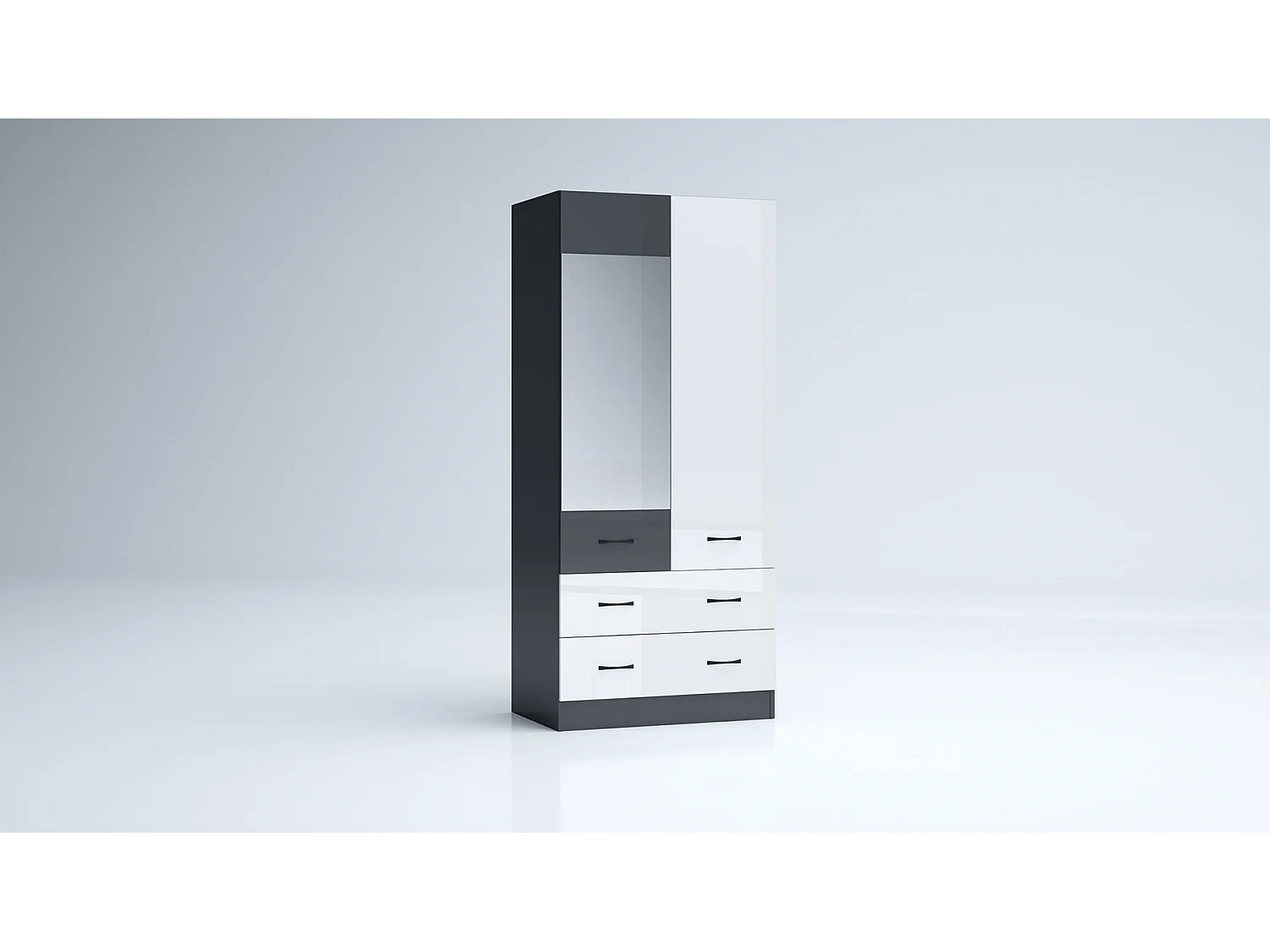 Armadio 2 ante battenti e 2 cassetti moderno 80x181x52 cm bianco lucido/antracite AG50