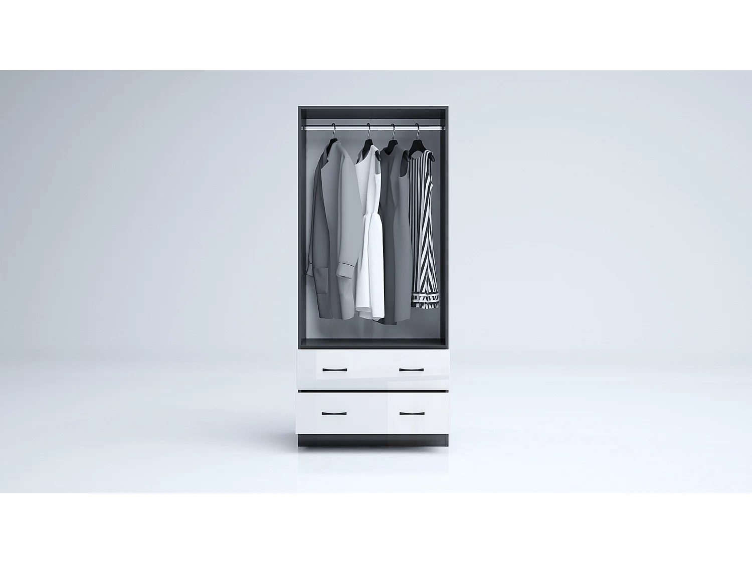 Armadio 2 ante battenti e 2 cassetti moderno 80x181x52 cm bianco lucido/antracite AG50