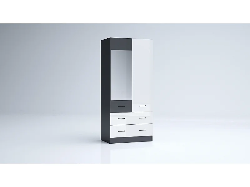 Armadio 2 ante battenti e 2 cassetti moderno 80x181x52 cm bianco lucido/antracite AG50