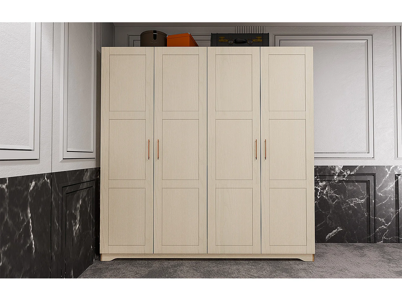 Armadio con quattro ante battenti design sofisticato 203x205 beige AI16