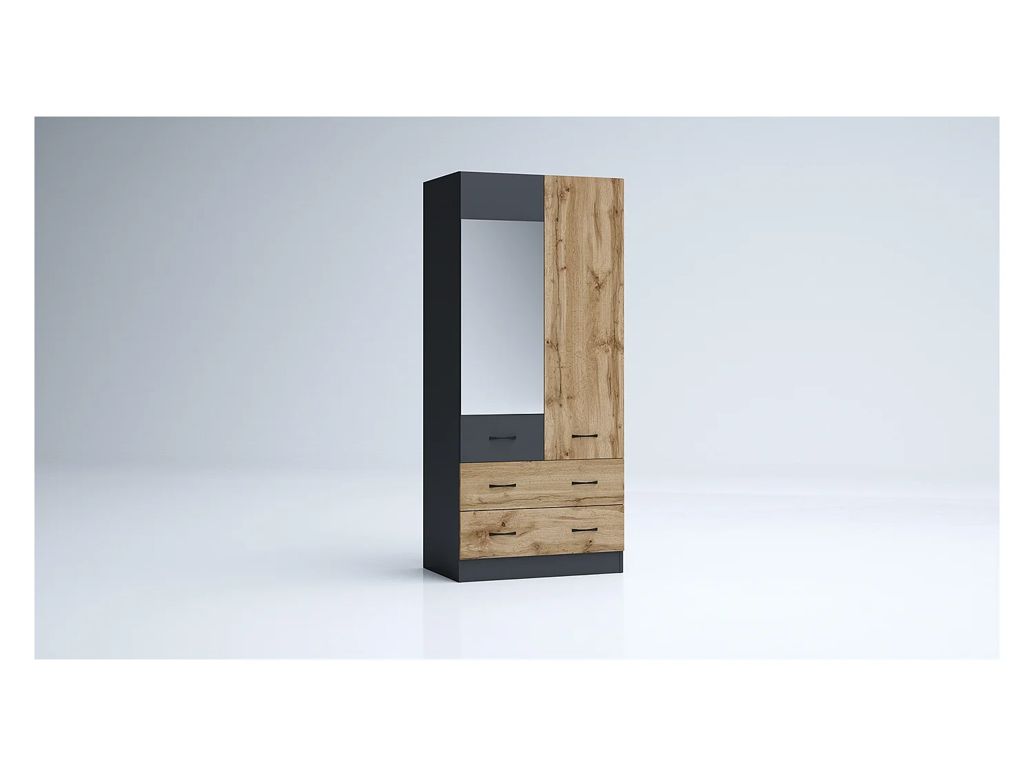 Armadio 2 ante battenti e 2 cassetti moderno 80x181x52 cm rovere/antracite AG50
