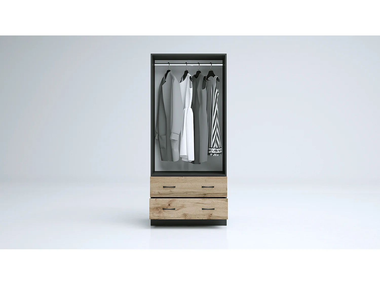 Armadio 2 ante battenti e 2 cassetti moderno 80x181x52 cm rovere/antracite AG50