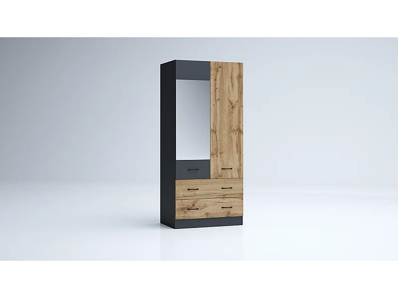 Armadio 2 ante battenti e 2 cassetti moderno 80x181x52 cm rovere/antracite AG50