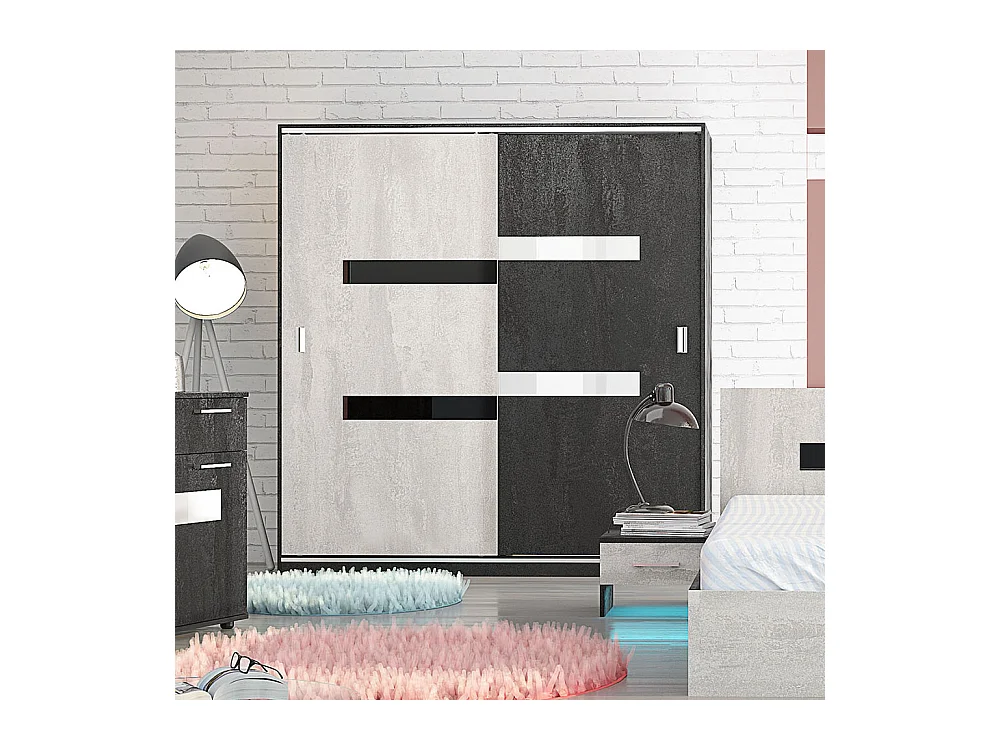 Armadio ad ante scorrevoli ammortizzate con 4 ripiani interni, nero opaco e bianco opaco AG26