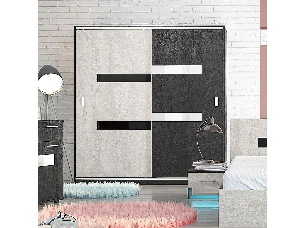 Armadio ad ante scorrevoli ammortizzate con 4 ripiani interni, nero opaco e bianco opaco AG26