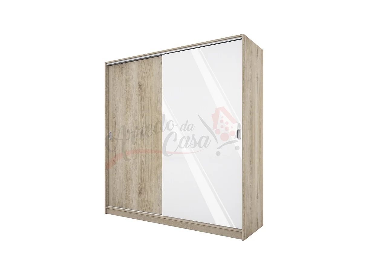 Armadio con due ante scorrevoli stile classico effetto legno 180x191 rovere e bianco lucido AI1009
