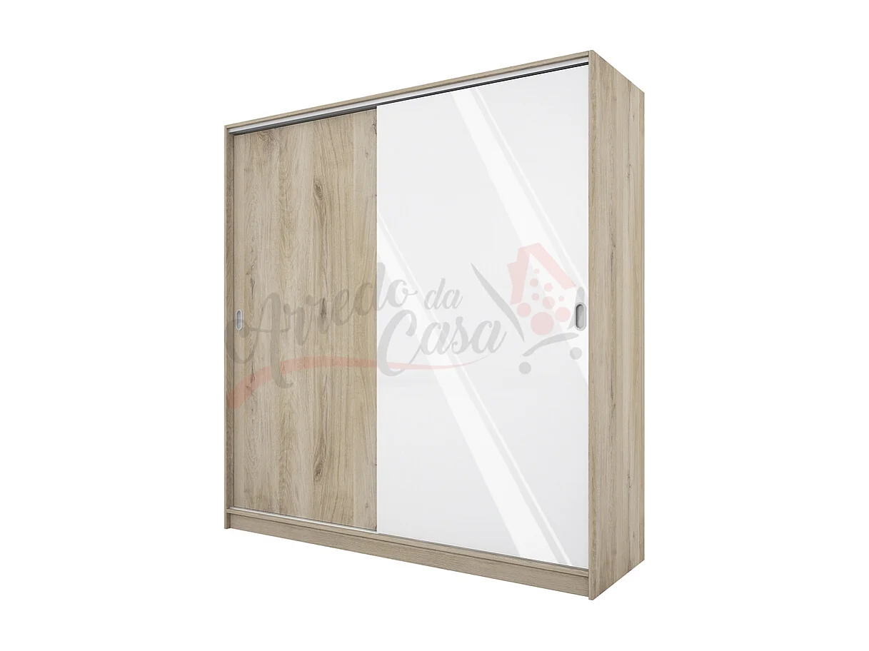 Armadio con due ante scorrevoli stile classico effetto legno 180x191 rovere e bianco lucido AI1009