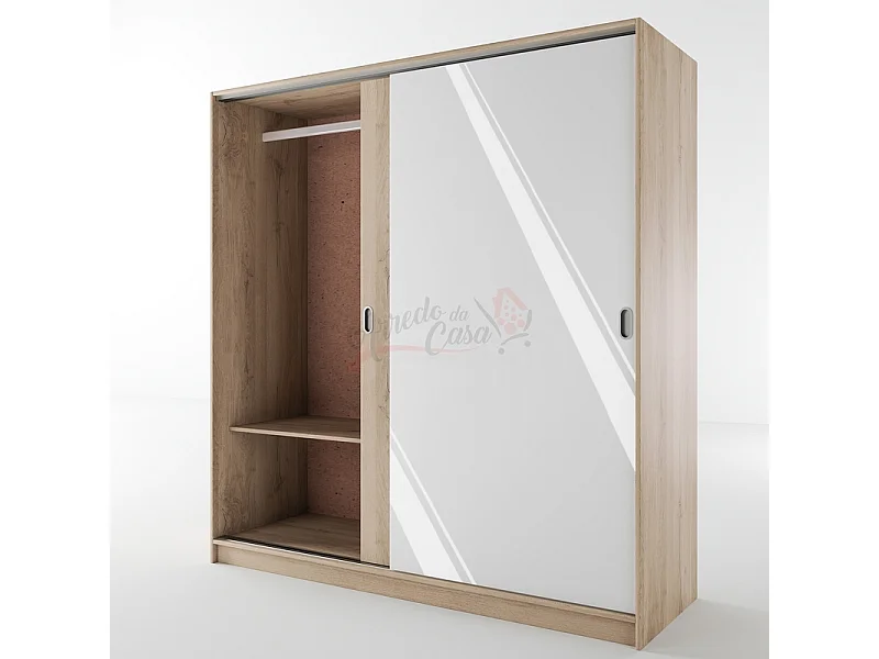 Armadio con due ante scorrevoli stile classico effetto legno 180x191 rovere e bianco lucido AI1009