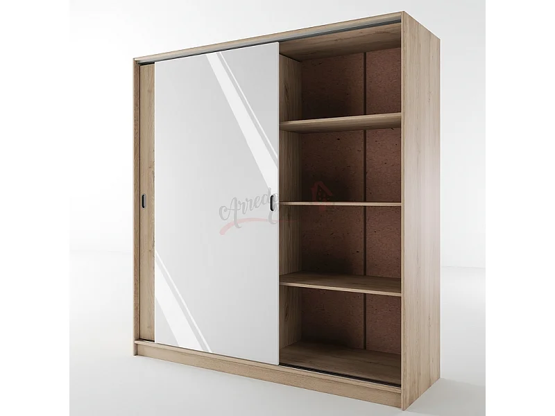 Armadio con due ante scorrevoli stile classico effetto legno 180x191 rovere e bianco lucido AI1009