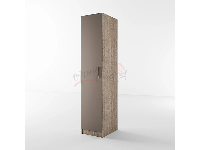Armadio con anta battente a colonna moderno effetto legno 40x191 beige scuro e lino AI1010