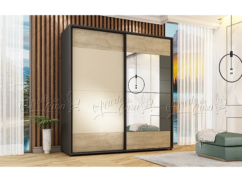 Armadio a 2 ante scorrevoli moderno 200x210 cm rovere chiaro e antracite AU46