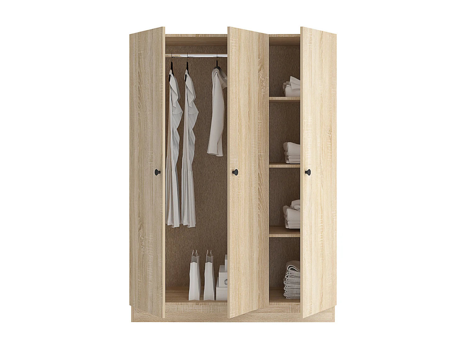 Armadio a tre ante battenti stile classico effetto legno 120x170 rovere sonoma AMG2