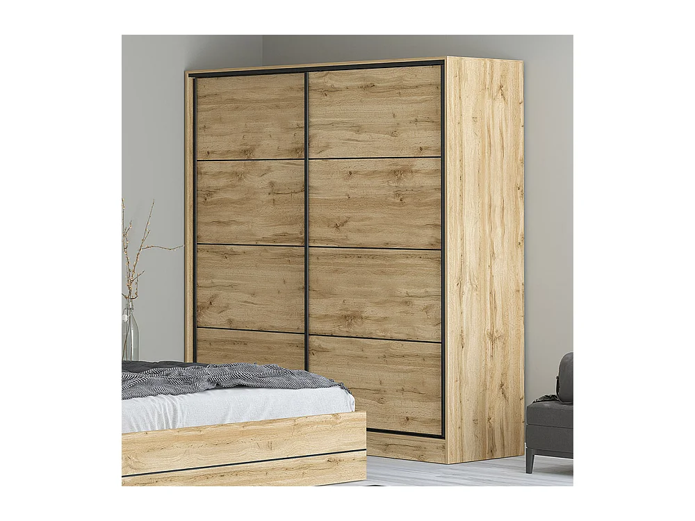 Armadio 2 ante scorrevoli 180x200x59 cm rovere e dettagli neri AG40