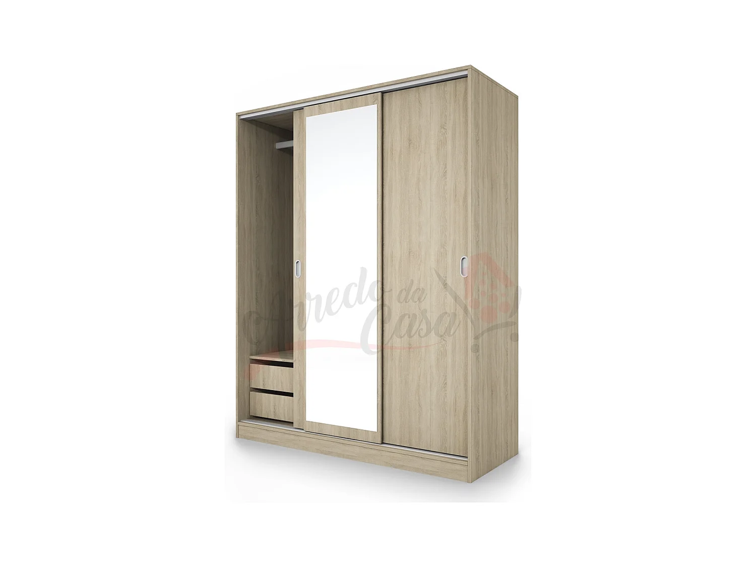 Armadio con tre ante scorrevoli e specchio design moderno effetto legno 150x191 rovere chiaro AI1006