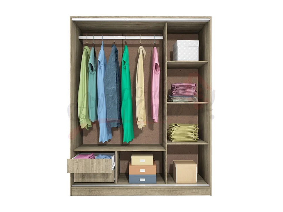 Armadio con tre ante scorrevoli e specchio design moderno effetto legno 150x191 rovere chiaro AI1006