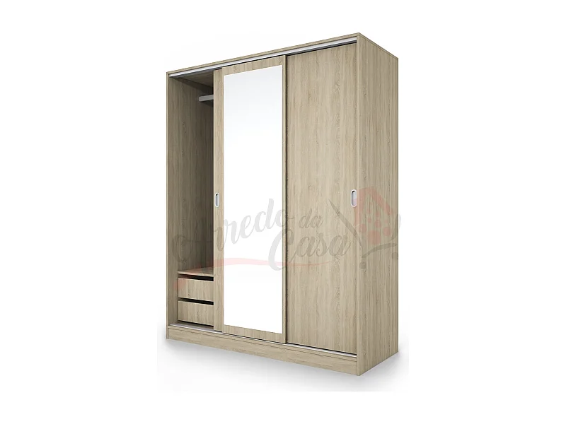 Armadio con tre ante scorrevoli e specchio design moderno effetto legno 150x191 rovere chiaro AI1006