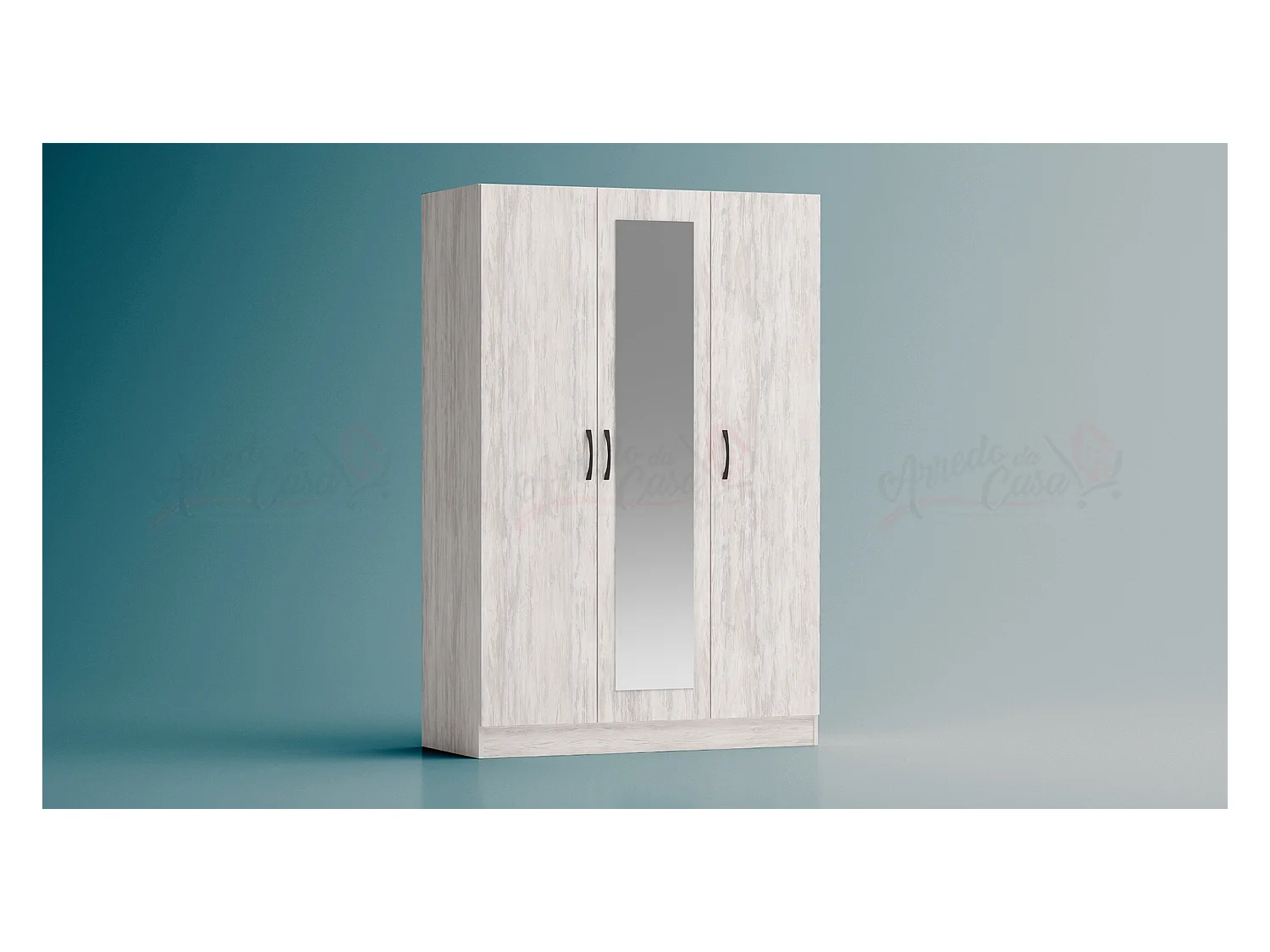 Armadio a tre ante battenti con specchio design moderno 120x181 bianco legno AG3