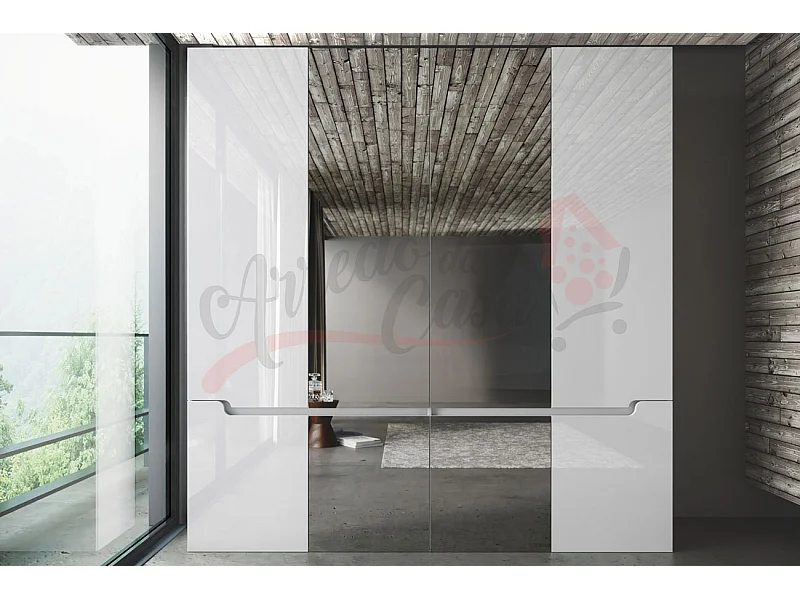 Armadio con quattro ante battenti e con vano contenitore grande 200x208 bianco lucido AI4
