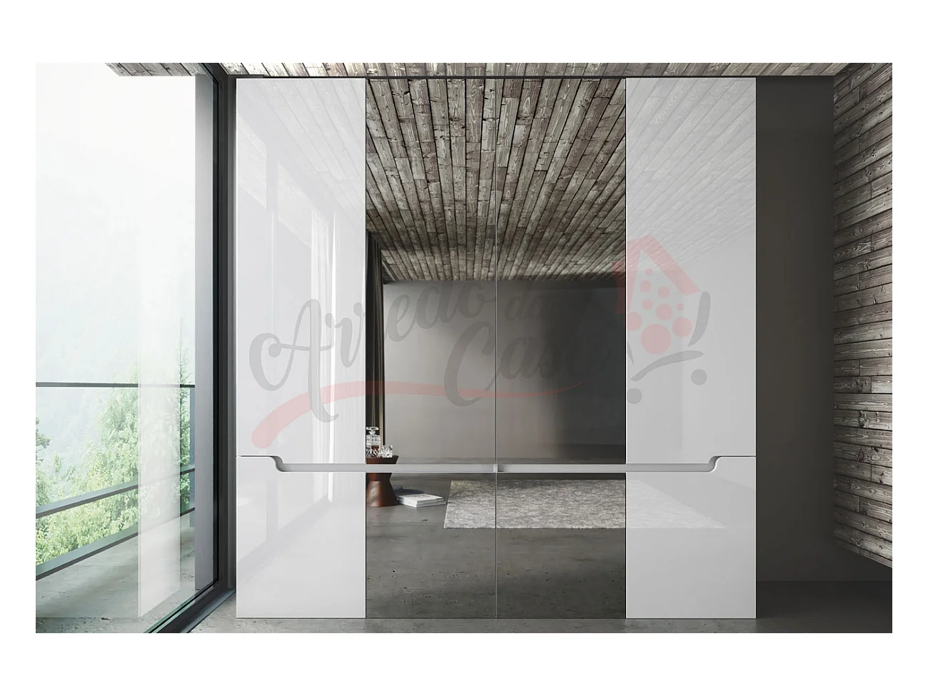 Armadio con quattro ante battenti e con vano contenitore grande 200x208 bianco lucido AI4