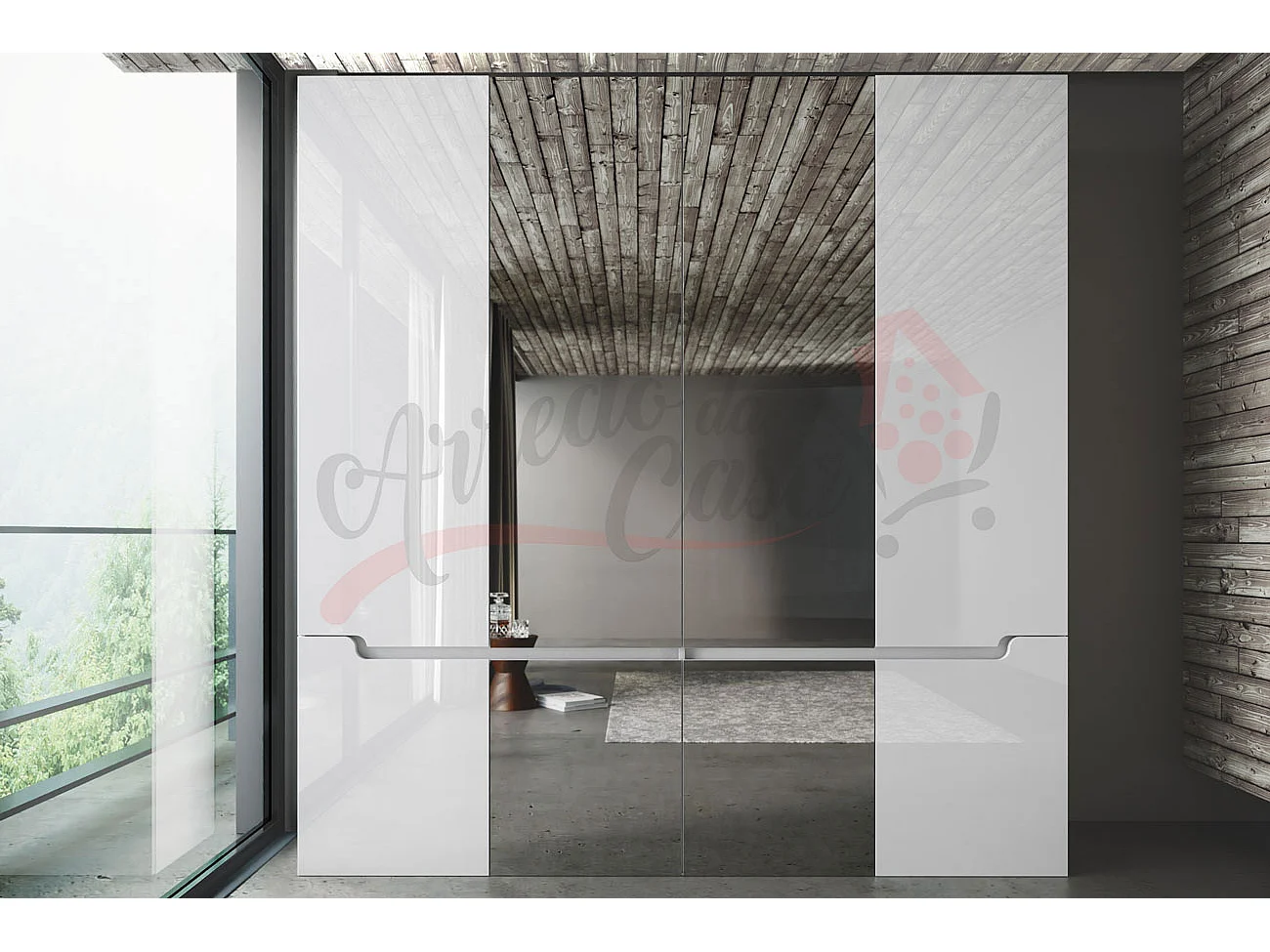 Armadio con quattro ante battenti e con vano contenitore grande 200x208 bianco lucido AI4