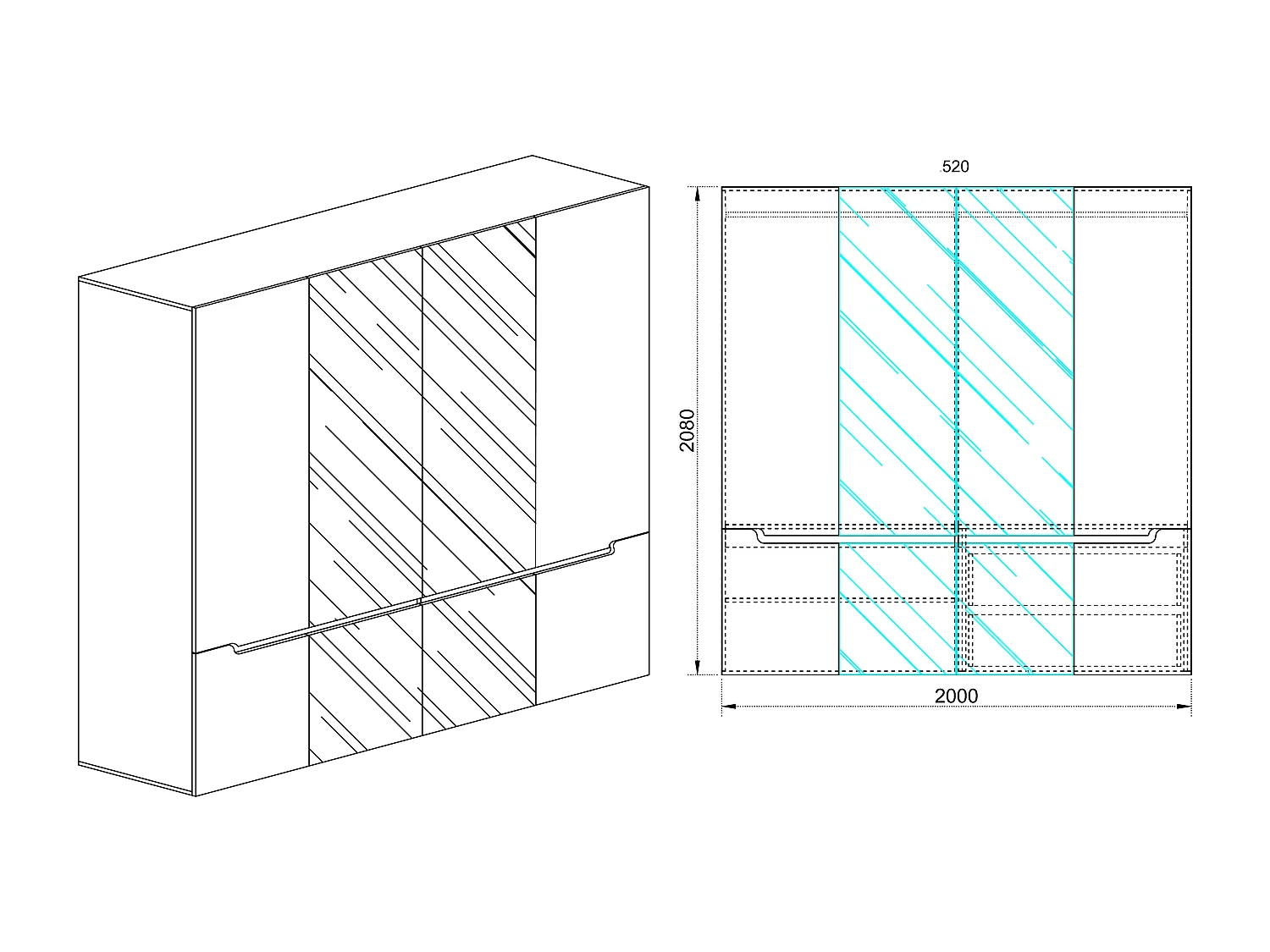 Armadio con quattro ante battenti e con vano contenitore grande 200x208 bianco lucido AI4