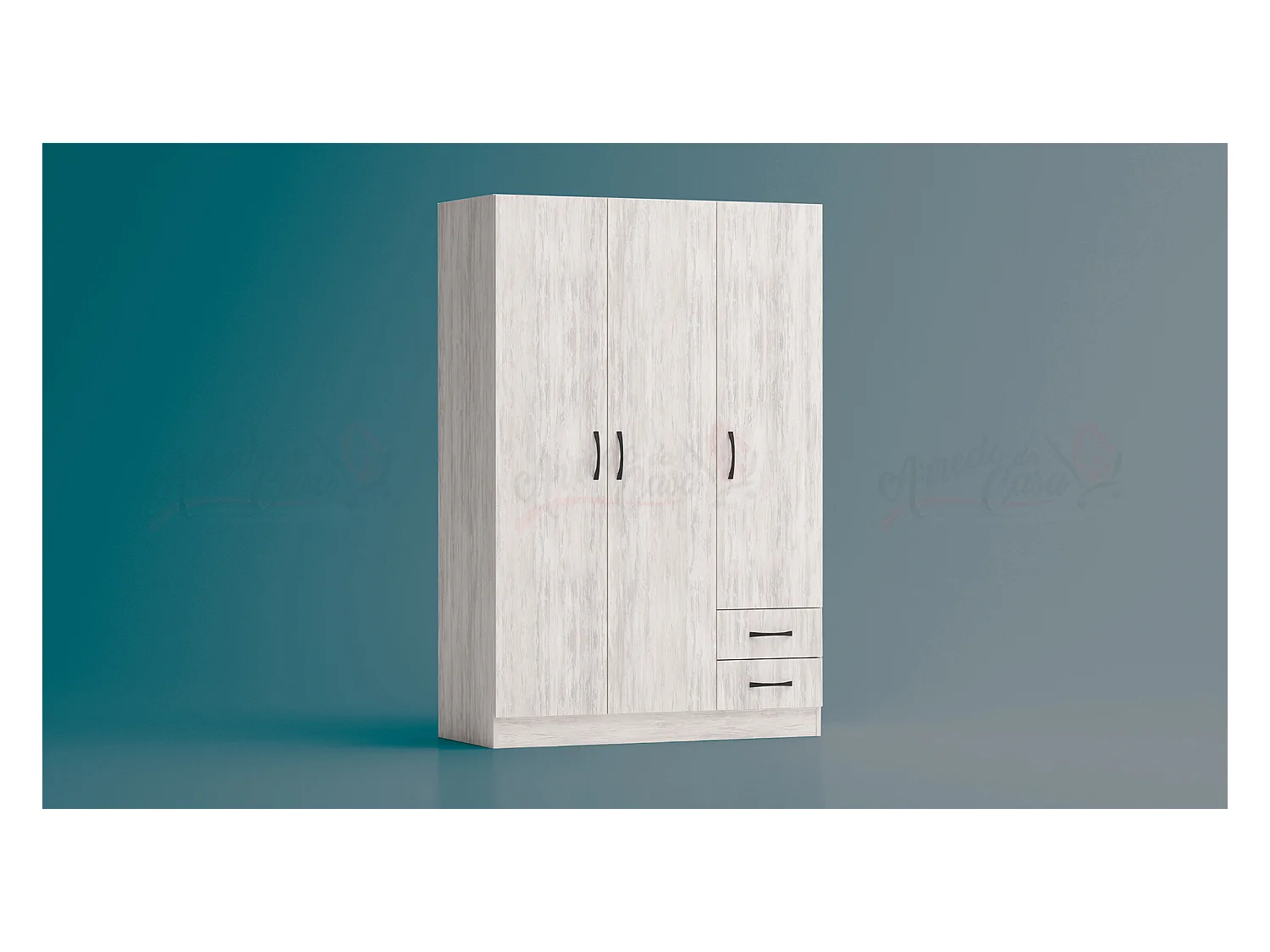Armadio a tre ante battenti stile classico con due cassetti effetto legno 120x181 bianco legno AG2