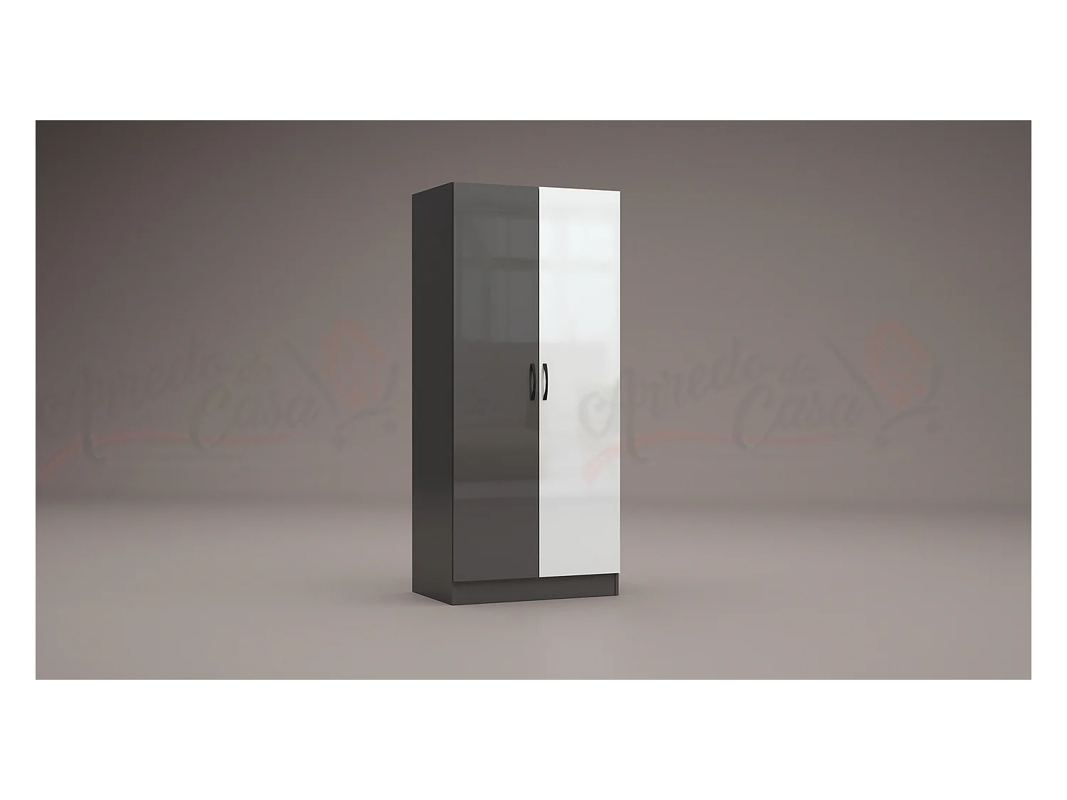 Armadio a due ante battenti effetto legno stile classico 80x181 bianco e grigio lucido AG1