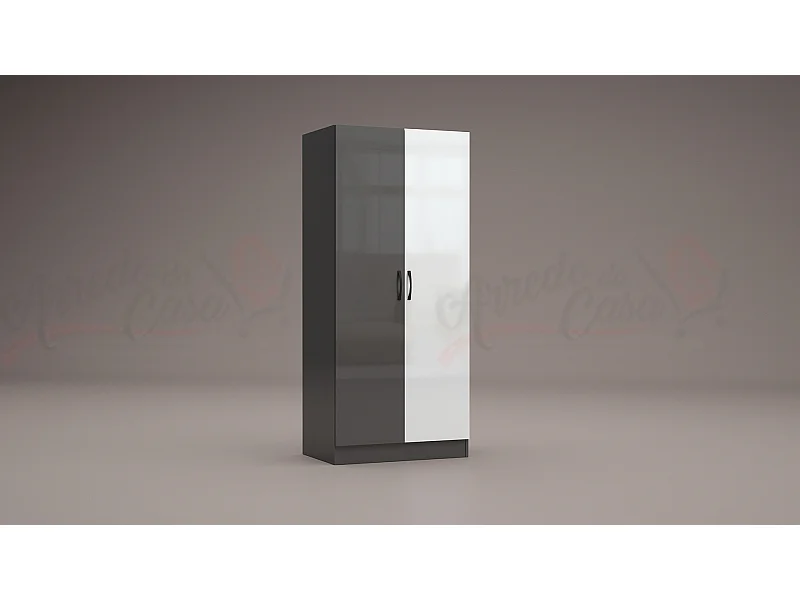 Armadio a due ante battenti effetto legno stile classico 80x181 bianco e grigio lucido AG1