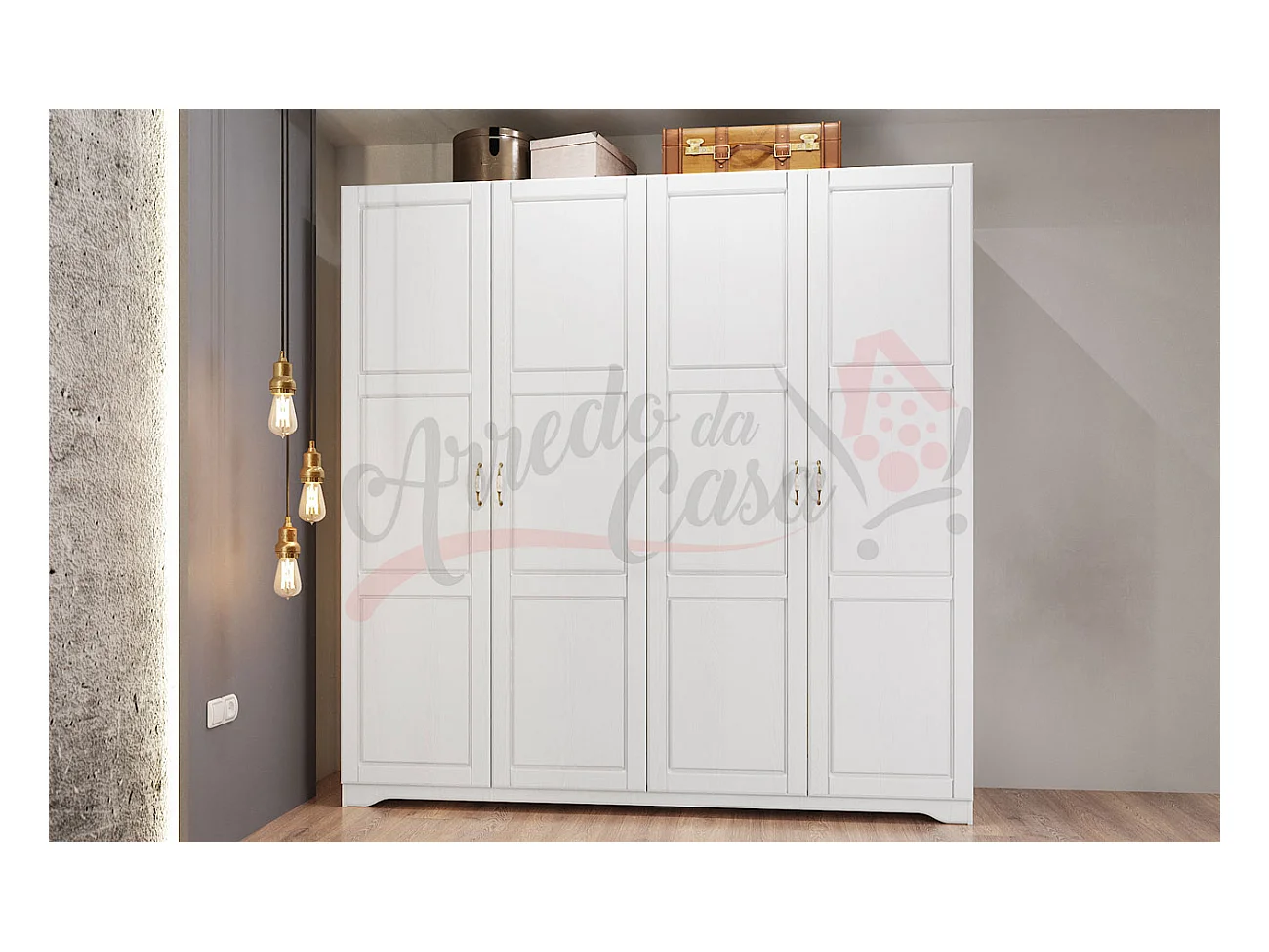 Armadio con quattro ante battenti design classico tradizionale linee geometriche 202,8x205 bianco AI5