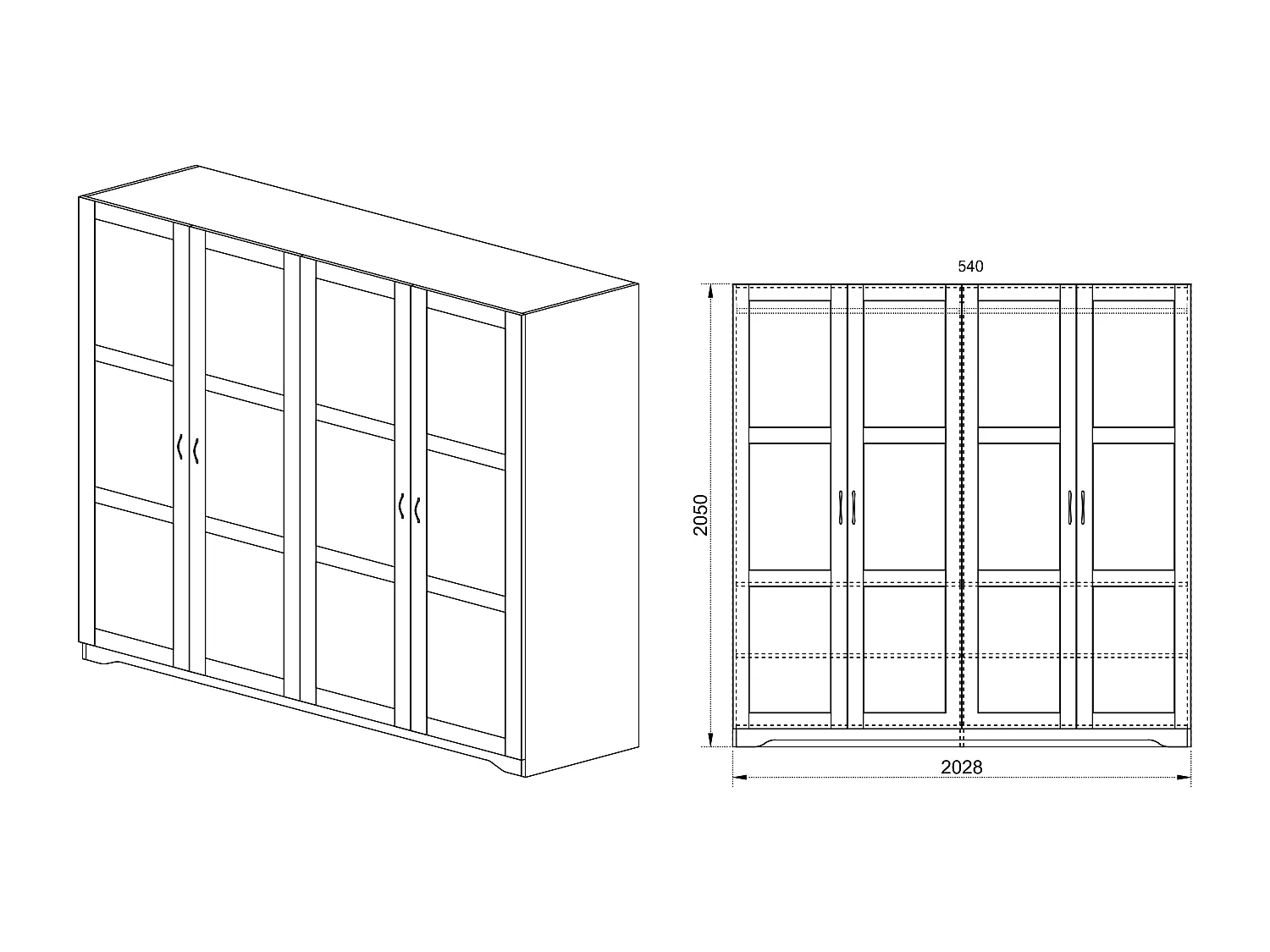 Armadio con quattro ante battenti design classico tradizionale linee geometriche 202,8x205 bianco AI5