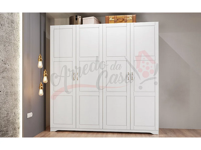 Armadio con quattro ante battenti design classico tradizionale linee geometriche 202,8x205 bianco AI5