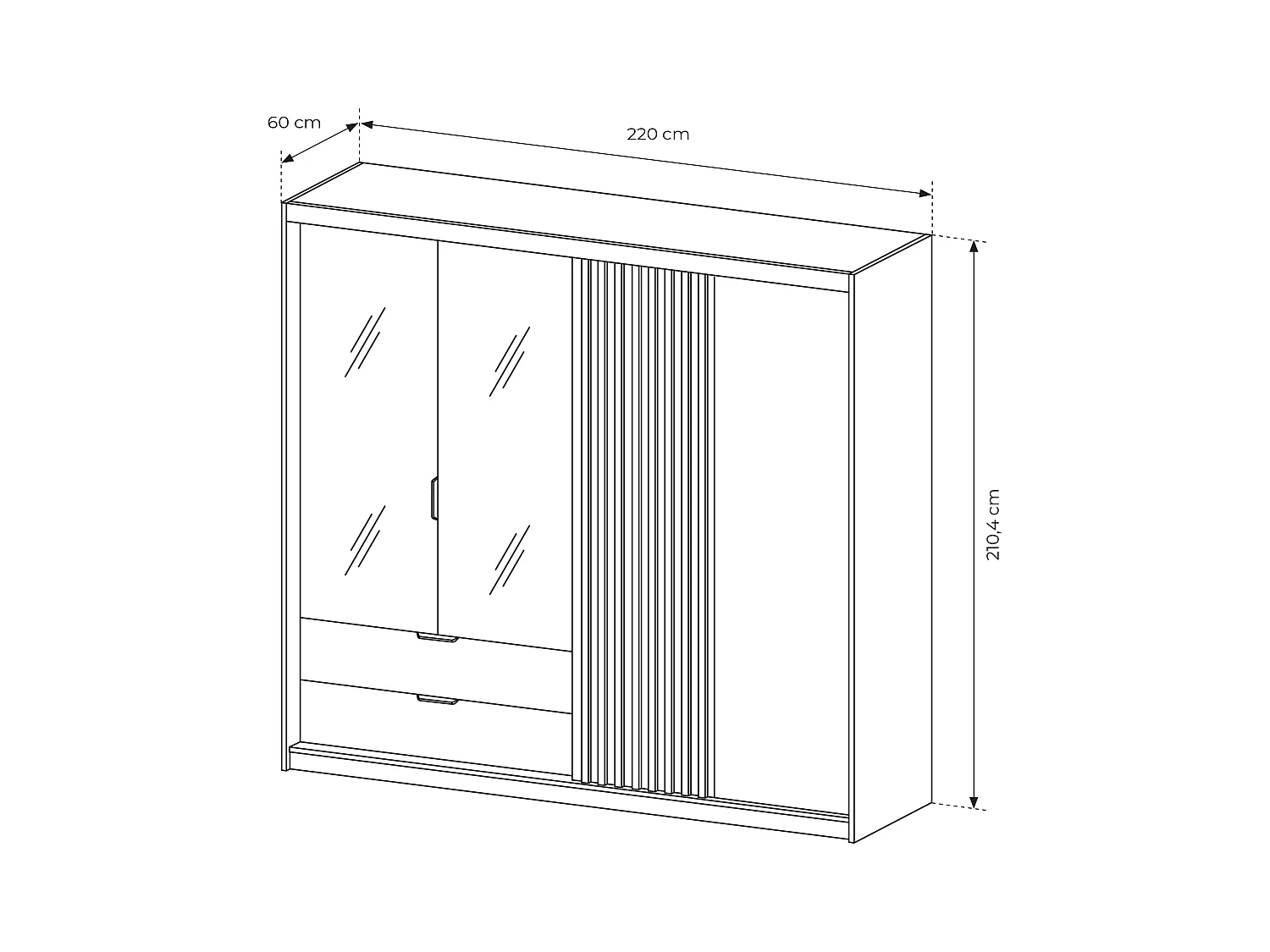 Armadio 220x210cm con 2 ante battenti con specchio 1 anta scorrevole e 2 cassetti rovere chiaro ALK10