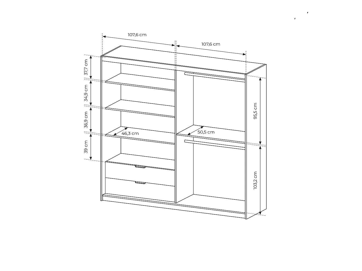 Armadio 220x210cm con 2 ante battenti con specchio 1 anta scorrevole e 2 cassetti rovere chiaro ALK10