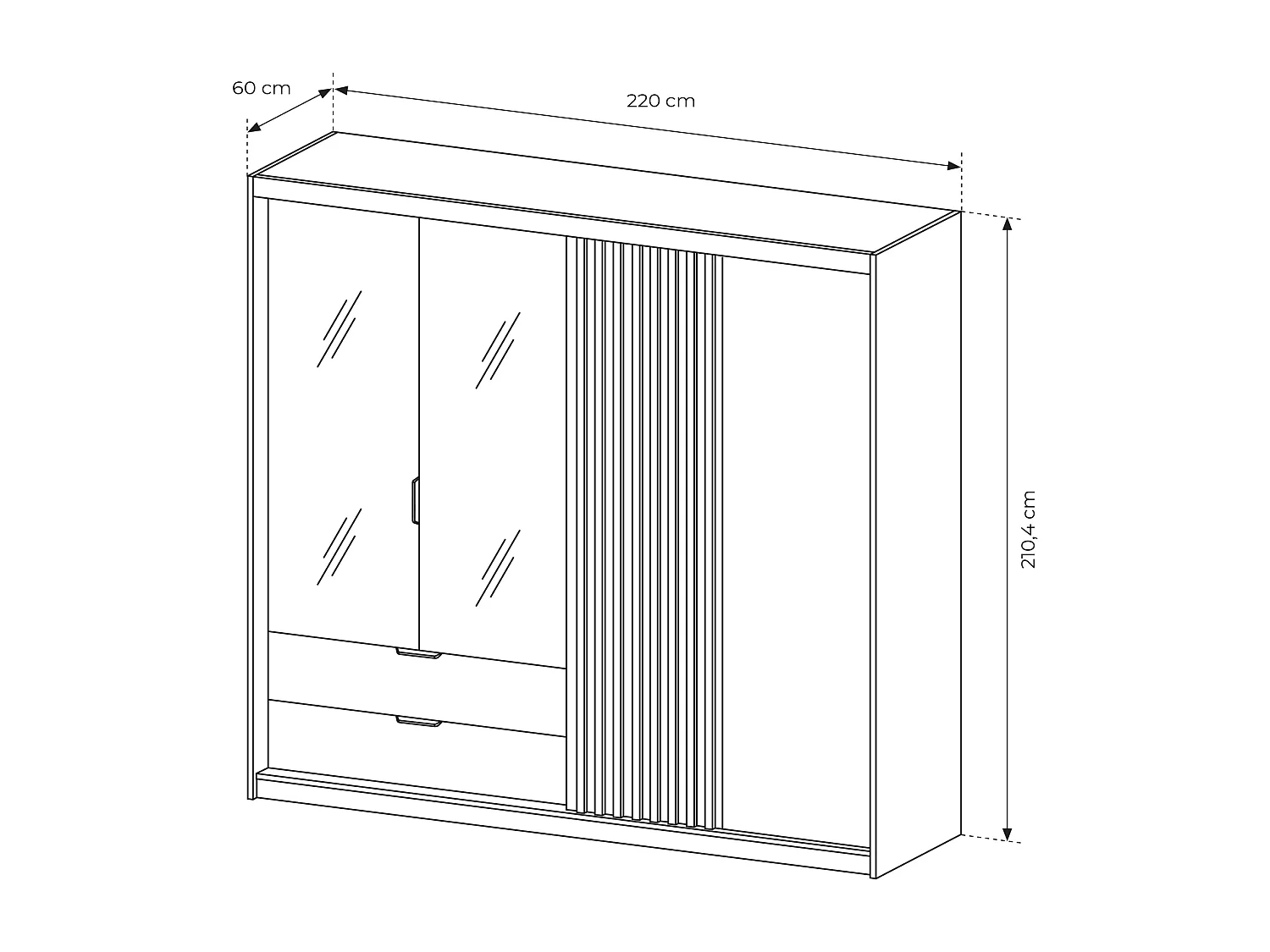 Armadio 220x210cm con 2 ante battenti con specchio 1 anta scorrevole e 2 cassetti rovere chiaro ALK10