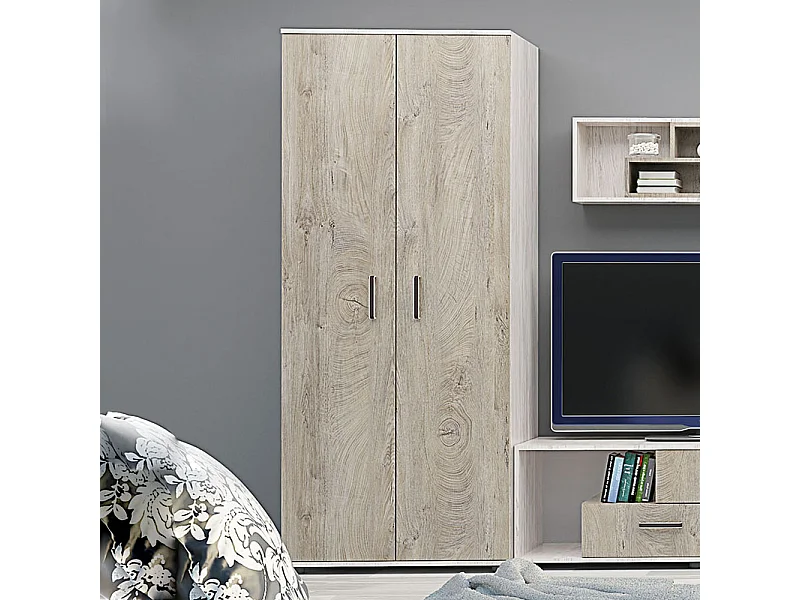 Armadio a 2 ante battenti 80x193x52 cm in rovere bianco e rovere scuro AG46