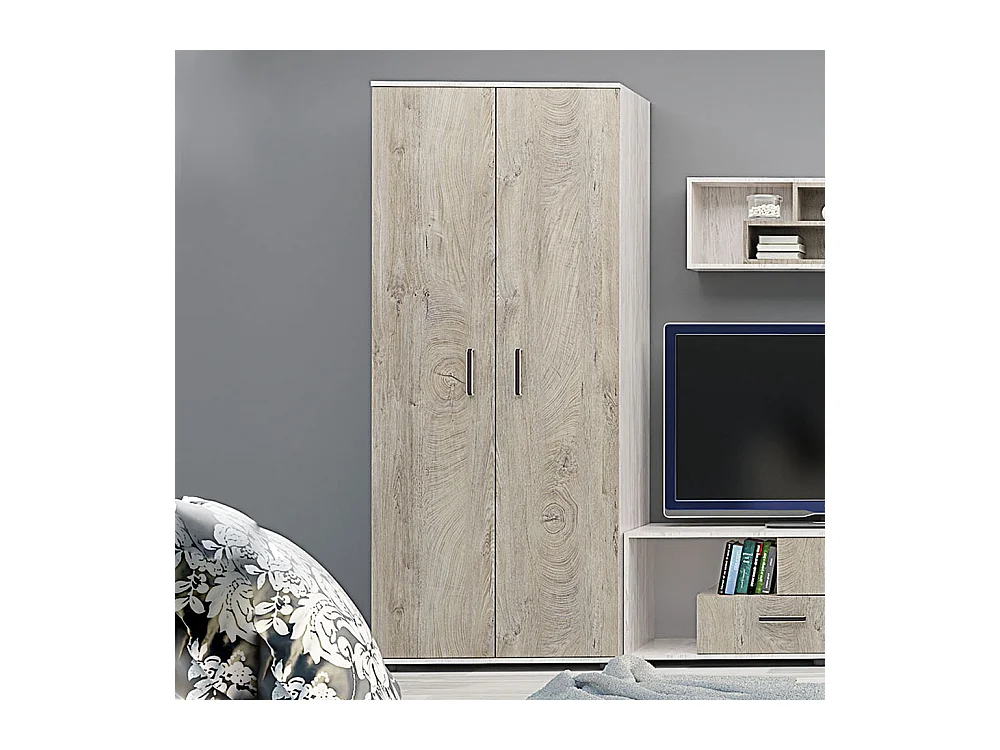 Armadio a 2 ante battenti 80x193x52 cm in rovere bianco e rovere scuro AG46