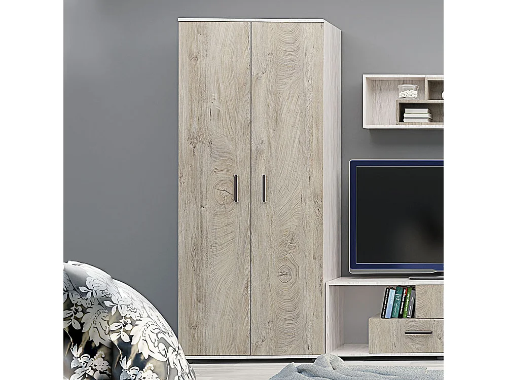 Armadio a 2 ante battenti 80x193x52 cm in rovere bianco e rovere scuro AG46