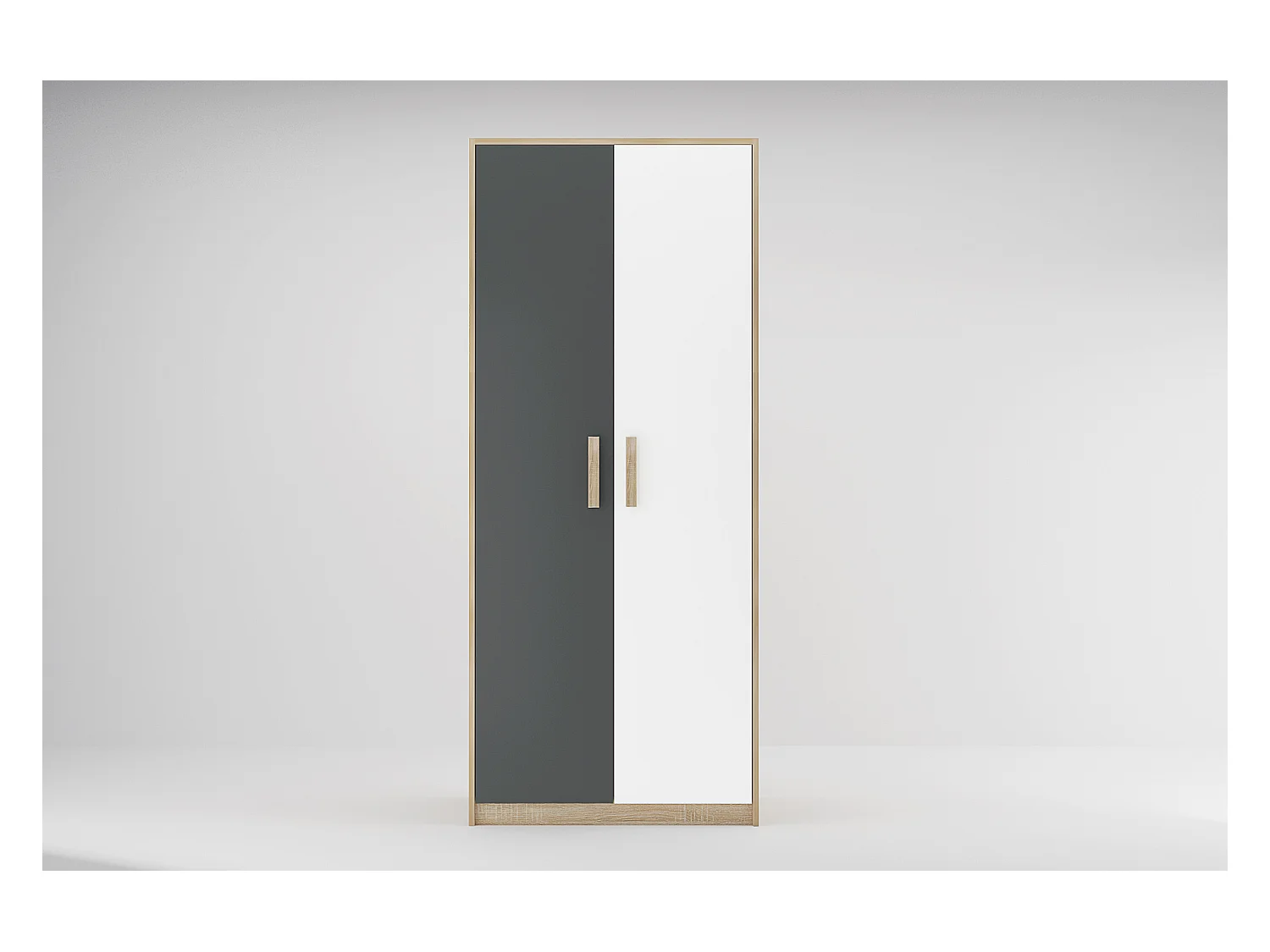 Armadio a 2 ante battenti 80x190x53 cm in rovere chiaro, grigio antracite e bianco lucido AG41