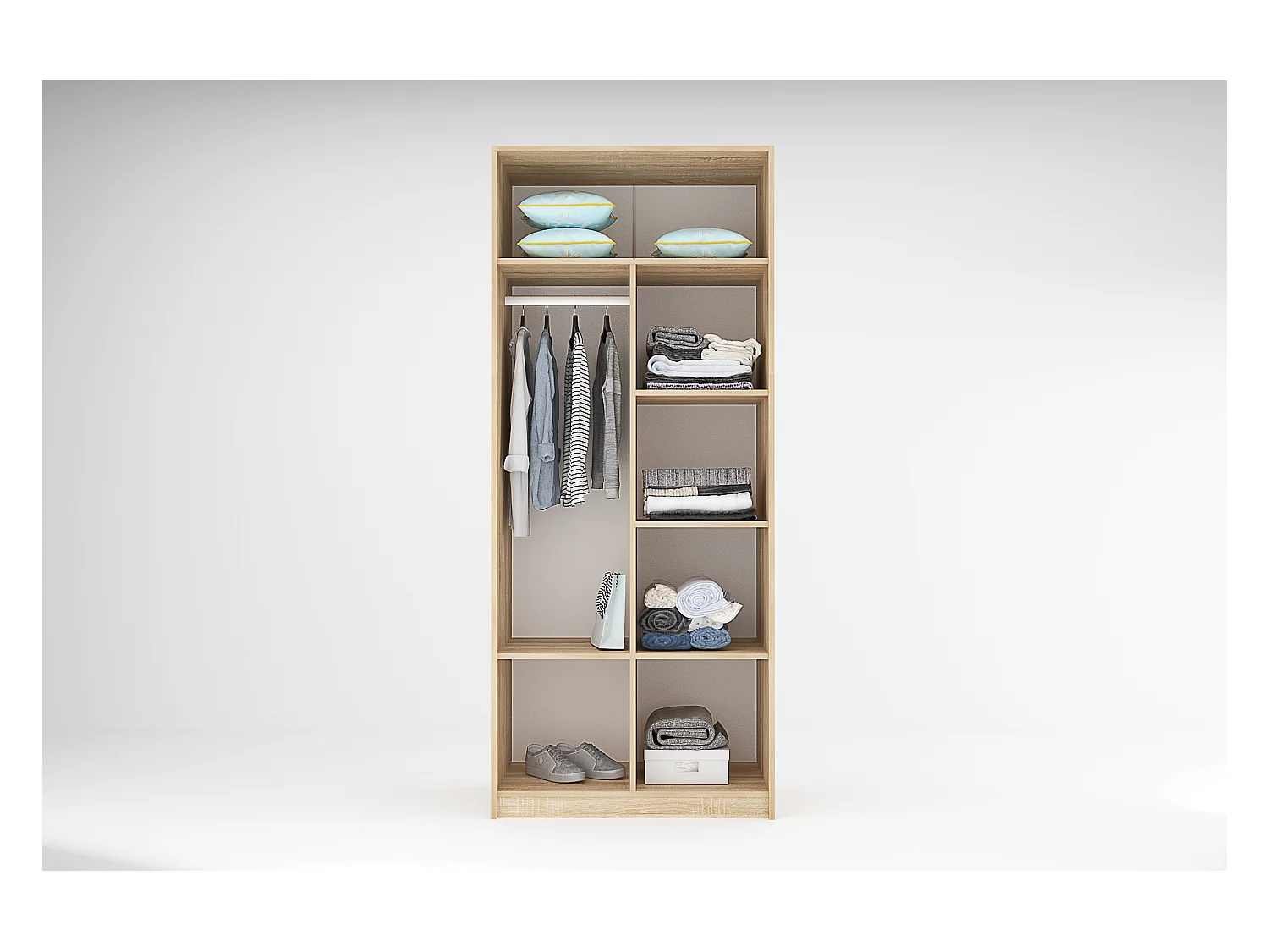 Armadio a 2 ante battenti 80x190x53 cm in rovere chiaro, grigio antracite e bianco lucido AG41