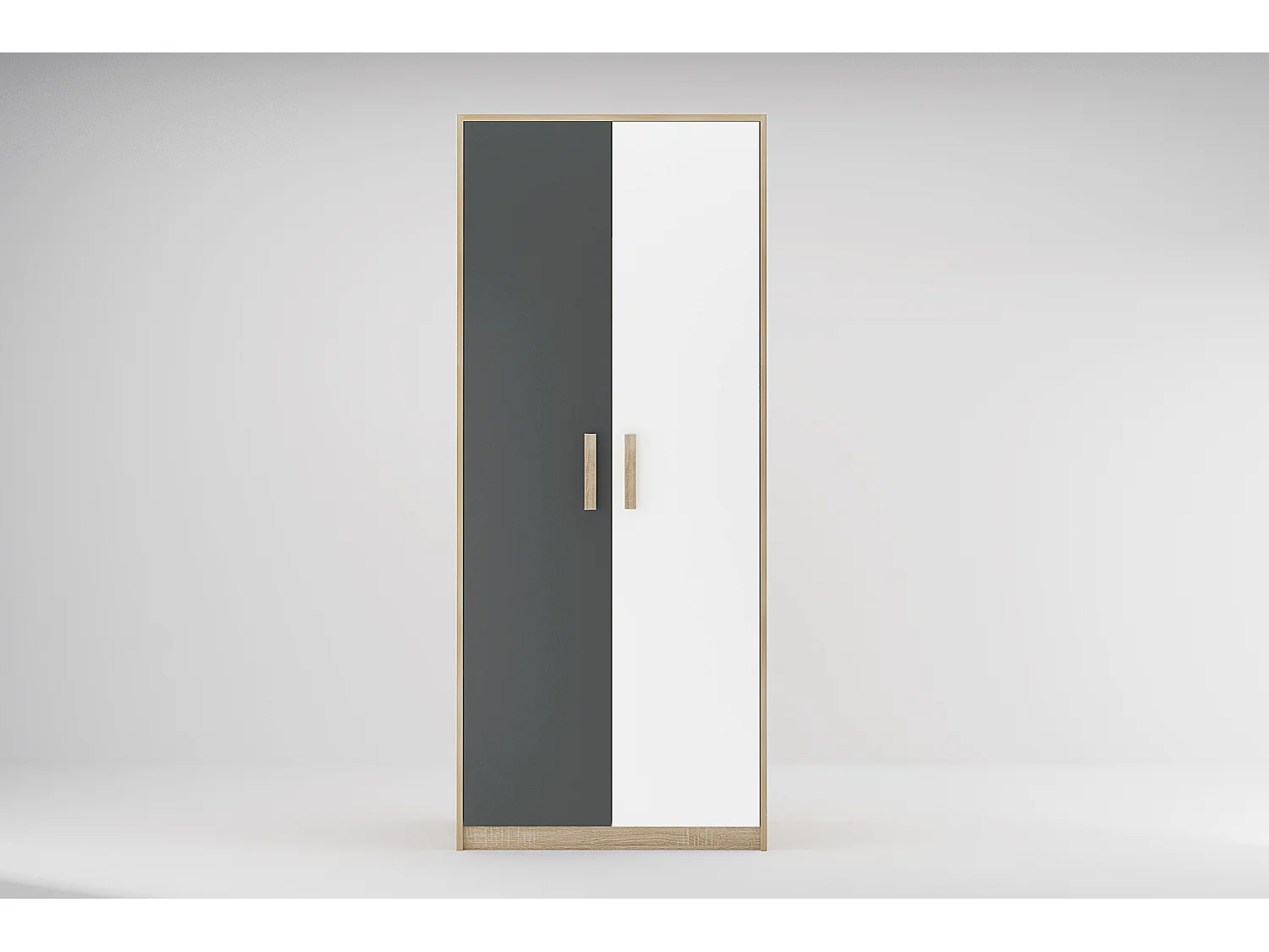 Armadio a 2 ante battenti 80x190x53 cm in rovere chiaro, grigio antracite e bianco lucido AG41