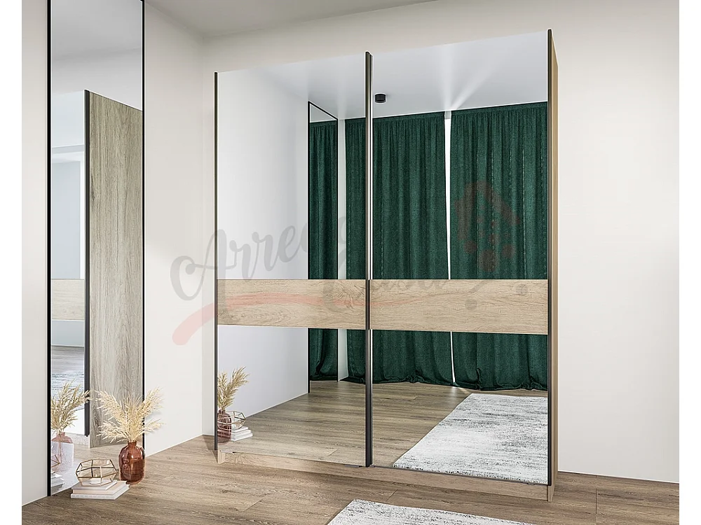 Armadio con due ante scorrevoli specchiate design contemporaneo 180x221 rovere chiaro AI10