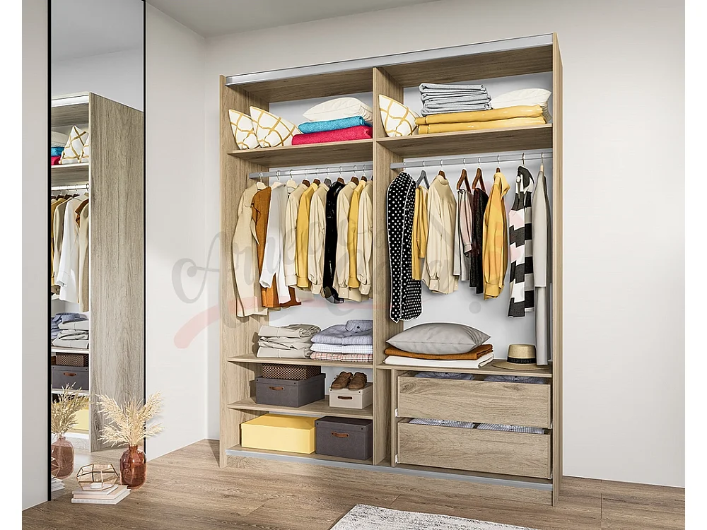 Armadio con due ante scorrevoli specchiate design contemporaneo 180x221 rovere chiaro AI10