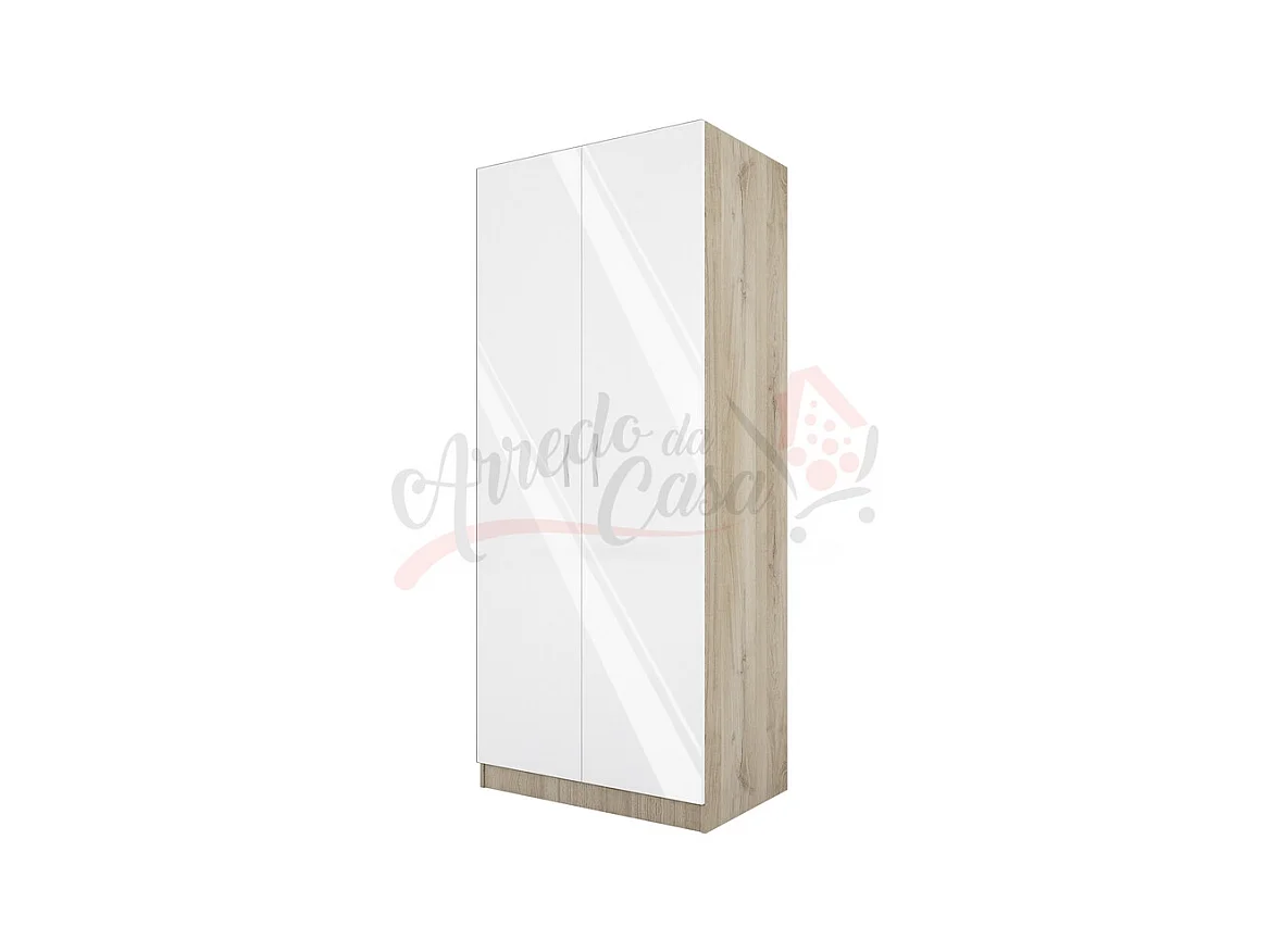 Armadio con anta battente moderno stile semplice effetto legno 80x191 rovere e bianco lucido AI1001
