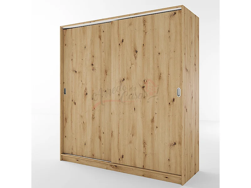 Armadio con due ante scorrevoli stile classico effetto legno 180x191 rovere AI1009