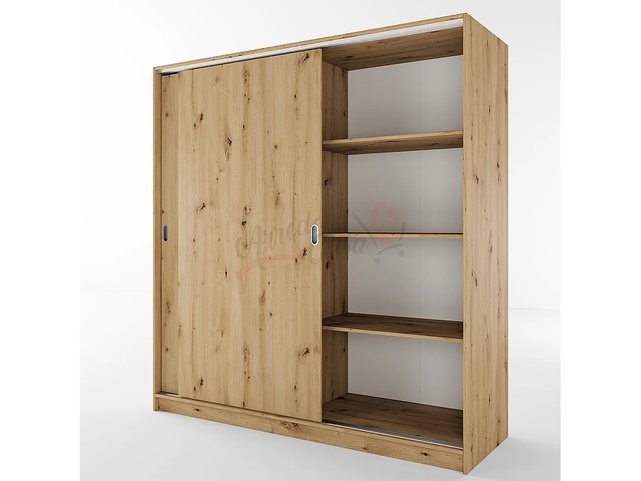 Armadio con due ante scorrevoli stile classico effetto legno 180x191 rovere AI1009