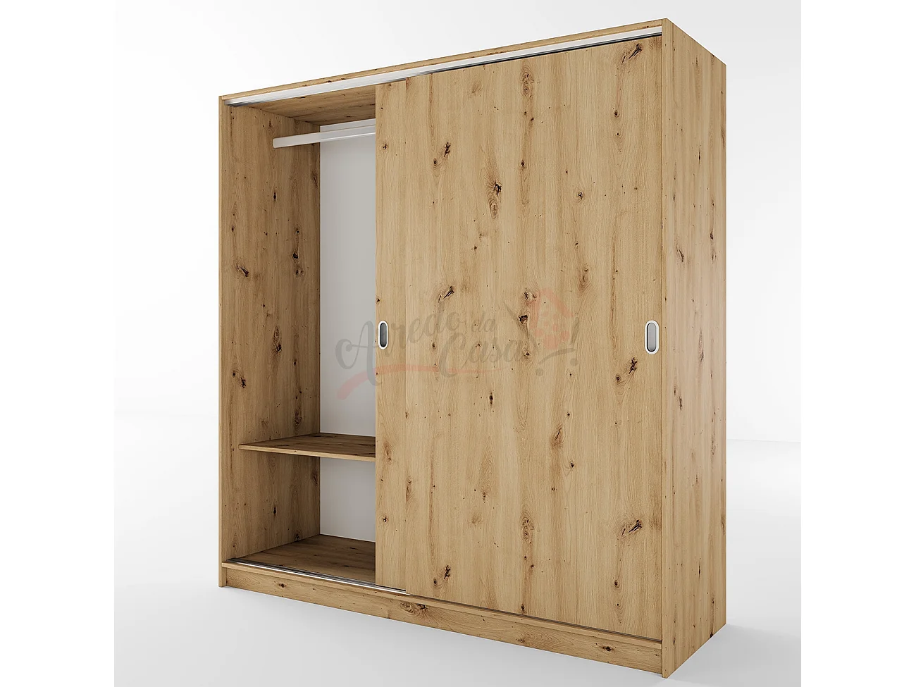 Armadio con due ante scorrevoli stile classico effetto legno 180x191 rovere AI1009